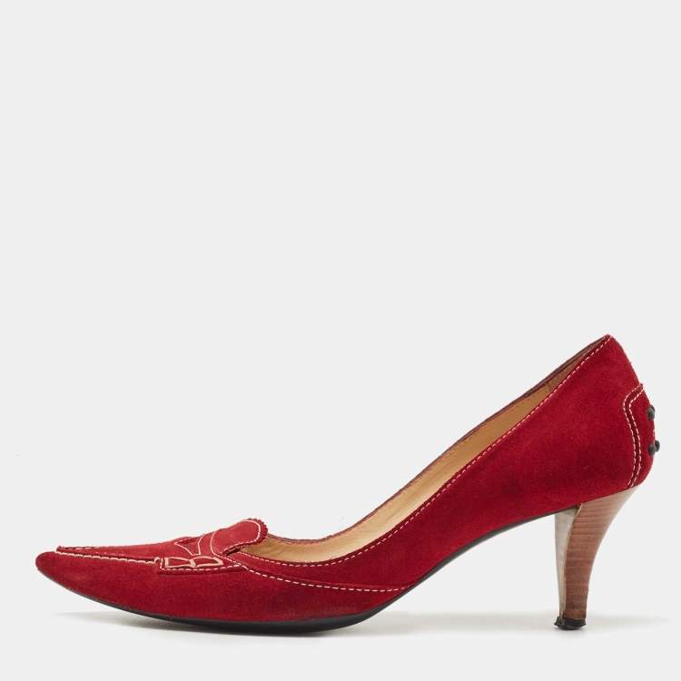 Pre Owned Tod's Dark Red Suede Loafer Pumps Size 39