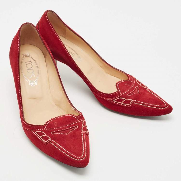 Pre Owned Tod's Dark Red Suede Loafer Pumps Size 39