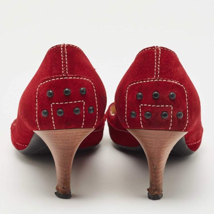 Pre Owned Tod's Dark Red Suede Loafer Pumps Size 39