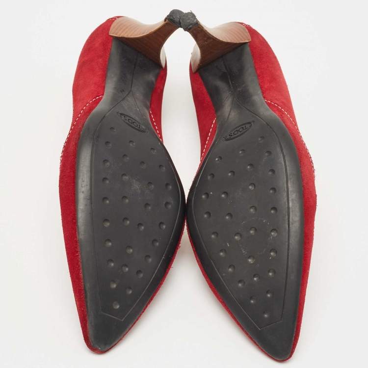 Pre Owned Tod's Dark Red Suede Loafer Pumps Size 39
