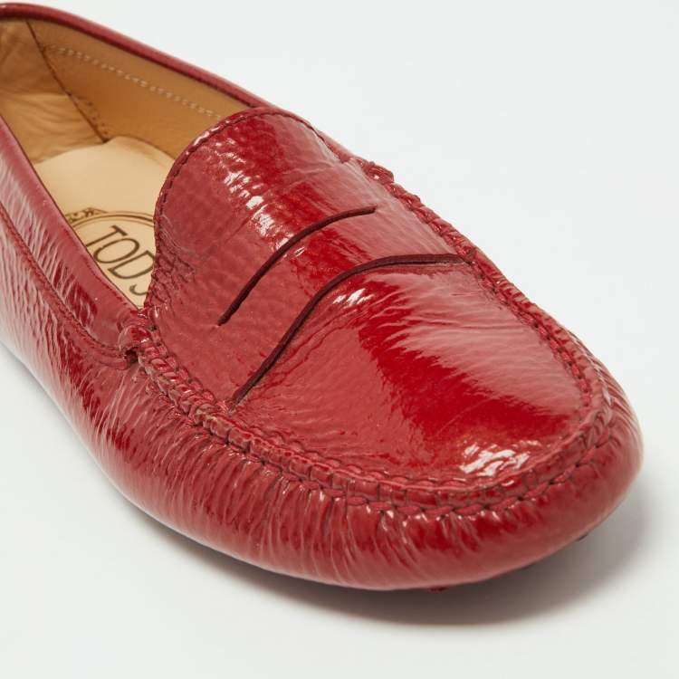 Pre Owned Tod's Red Patent Leather Penny Loafers Size 36