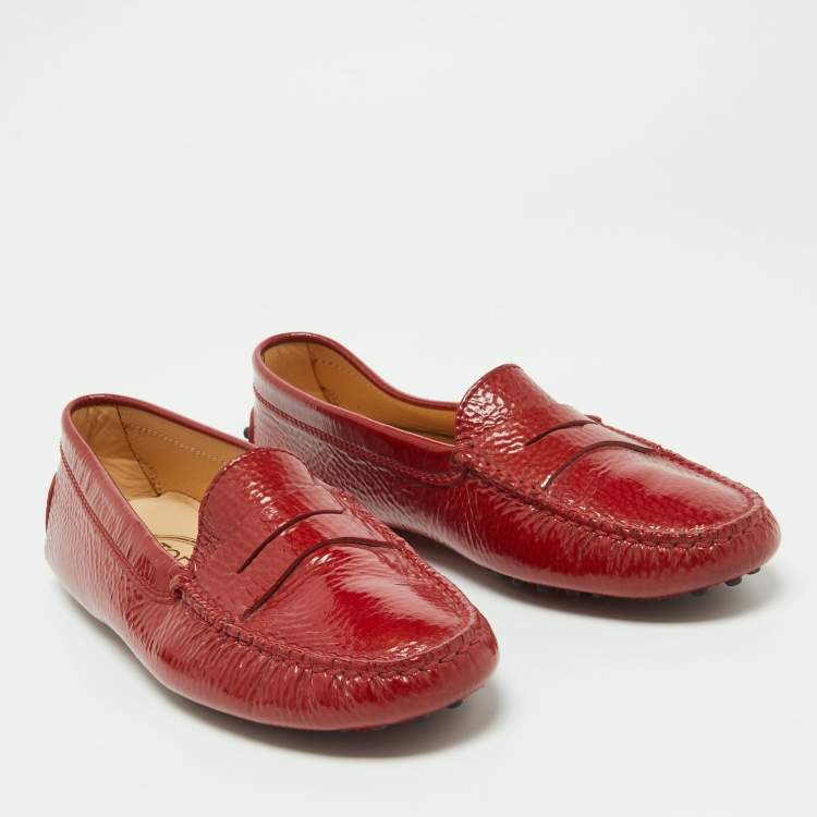 Pre Owned Tod's Red Patent Leather Penny Loafers Size 36