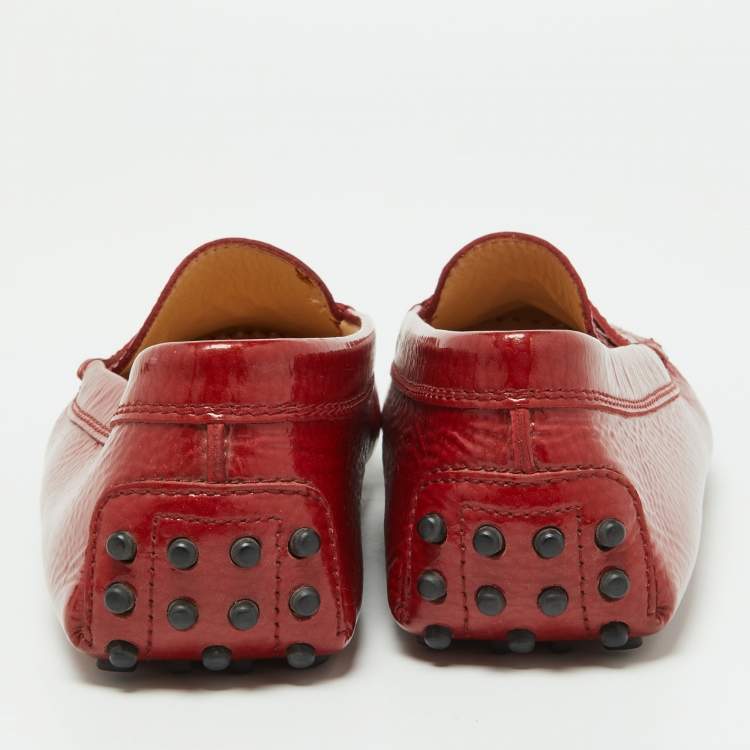 Pre Owned Tod's Red Patent Leather Penny Loafers Size 36