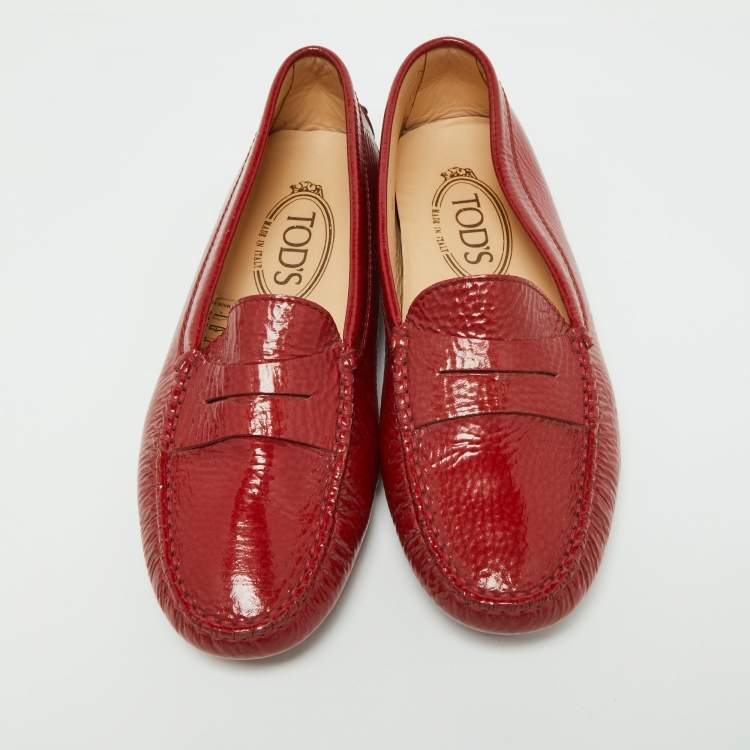 Pre Owned Tod's Red Patent Leather Penny Loafers Size 36