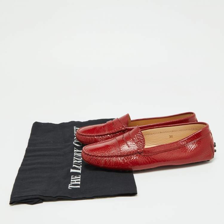 Pre Owned Tod's Red Patent Leather Penny Loafers Size 36