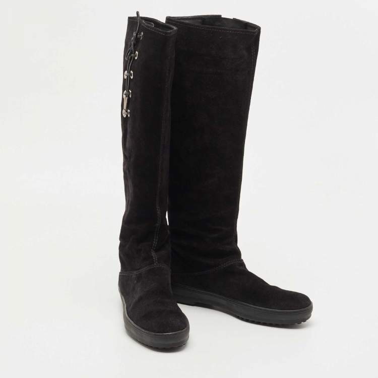 Pre Owned Tod's Black Suede Calf Length Boots Size 39