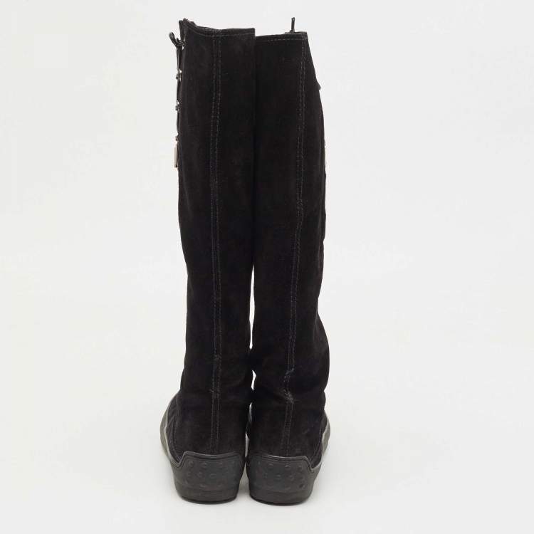 Pre Owned Tod's Black Suede Calf Length Boots Size 39