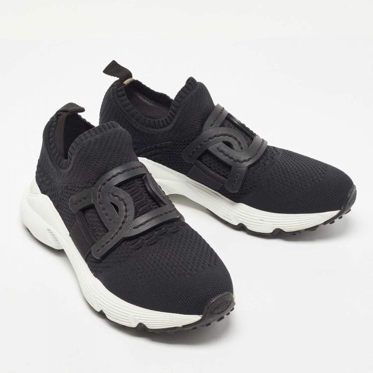 Pre Owned Tod's Black Knit Fabric Chain Detail Slip On Sneakers Size 35