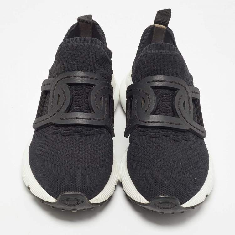Pre Owned Tod's Black Knit Fabric Chain Detail Slip On Sneakers Size 35