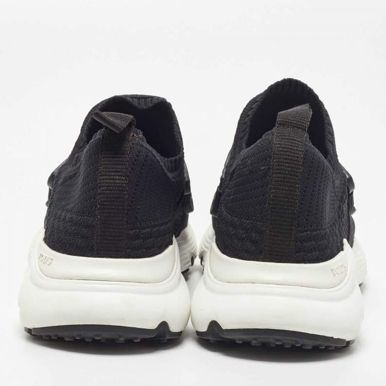 Pre Owned Tod's Black Knit Fabric Chain Detail Slip On Sneakers Size 35