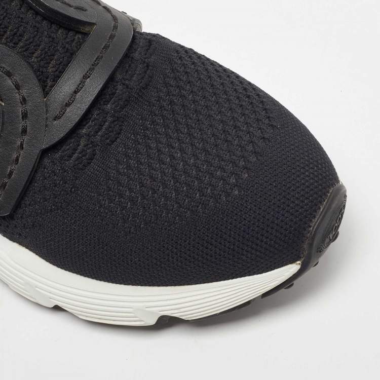 Pre Owned Tod's Black Knit Fabric Chain Detail Slip On Sneakers Size 35
