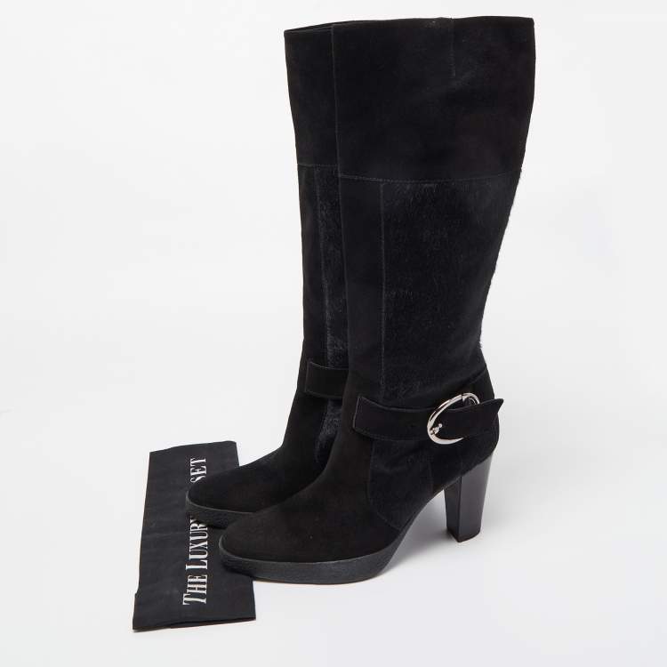 Pre Owned Tod's Black Suede and Calf Hair Knee High Boots Size 40