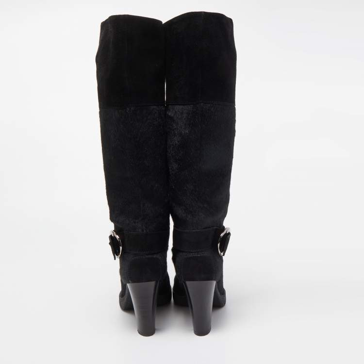 Pre Owned Tod's Black Suede and Calf Hair Knee High Boots Size 40