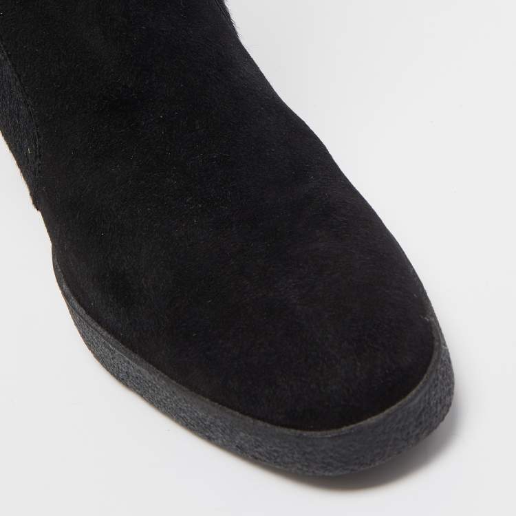Pre Owned Tod's Black Suede and Calf Hair Knee High Boots Size 40