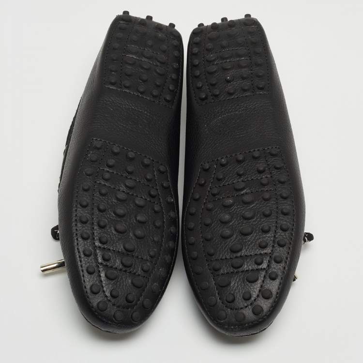 Pre Owned Tod's Black Leather Bow Slip On Loafers Size 38.5
