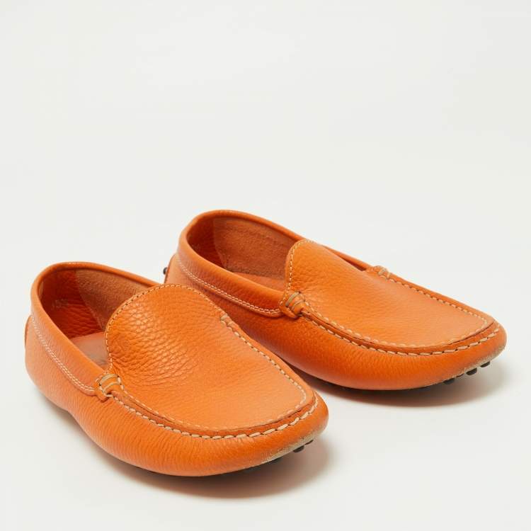 Pre Owned Tod's Orange Leather Penny Slip On Loafers Size 35.5