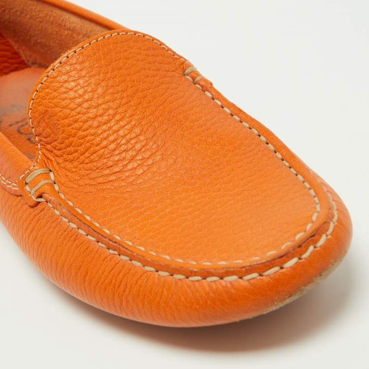 Pre Owned Tod's Orange Leather Penny Slip On Loafers Size 35.5