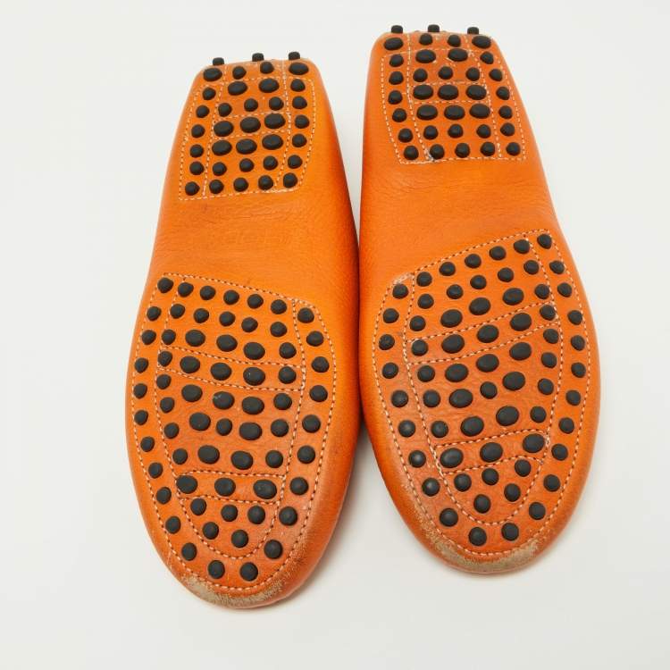 Pre Owned Tod's Orange Leather Penny Slip On Loafers Size 35.5