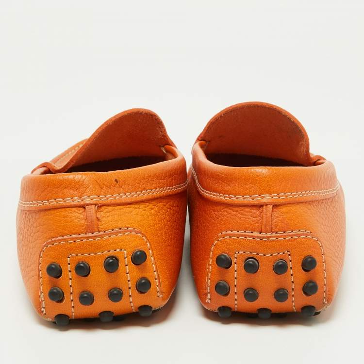 Pre Owned Tod's Orange Leather Penny Slip On Loafers Size 35.5