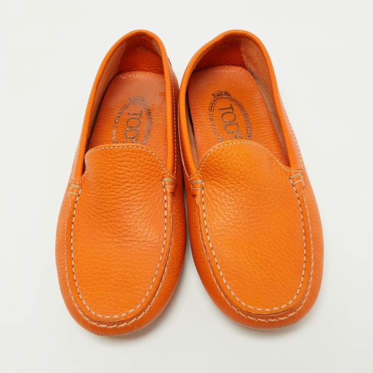 Pre Owned Tod's Orange Leather Penny Slip On Loafers Size 35.5