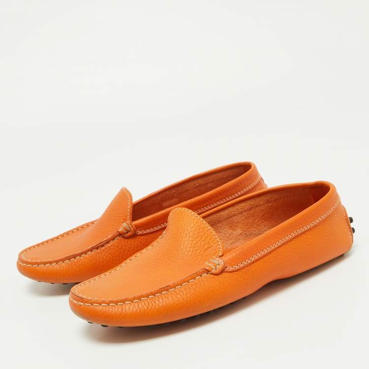 Pre Owned Tod's Orange Leather Penny Slip On Loafers Size 35.5