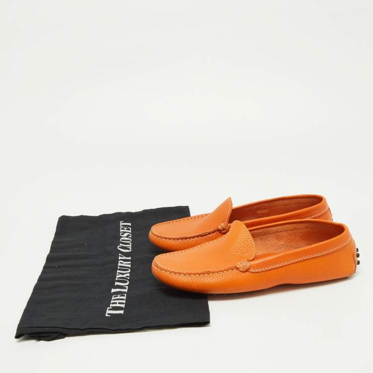 Pre Owned Tod's Orange Leather Penny Slip On Loafers Size 35.5