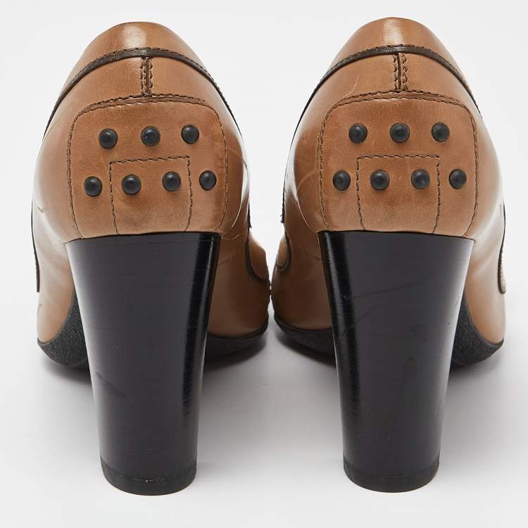 Pre Owned Tod's Brown Leather Buckled Loafer Pumps Size 35.5
