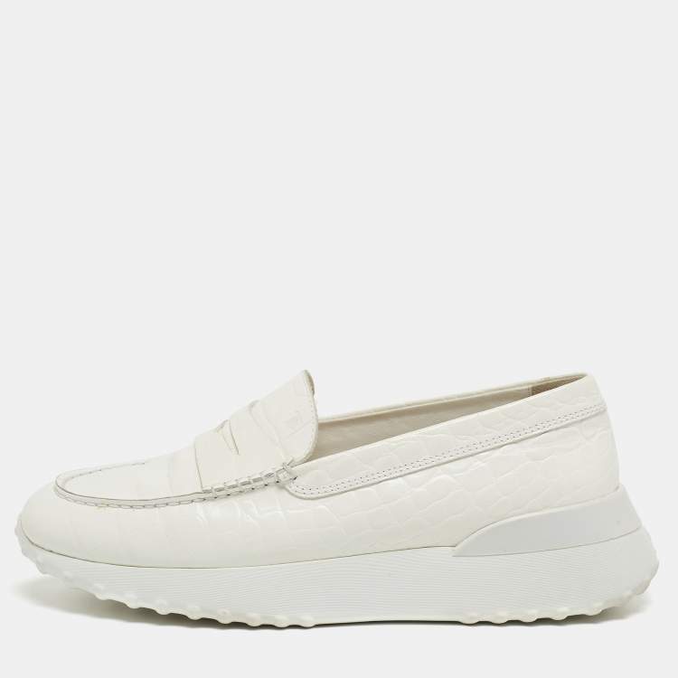 Pre Owned Tod's x Alber Elbaz White Croc Embossed Leather Happy Moments Sneakers Size 39