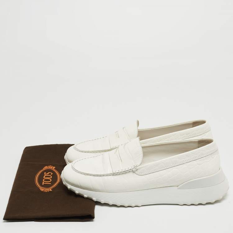 Pre Owned Tod's x Alber Elbaz White Croc Embossed Leather Happy Moments Sneakers Size 39
