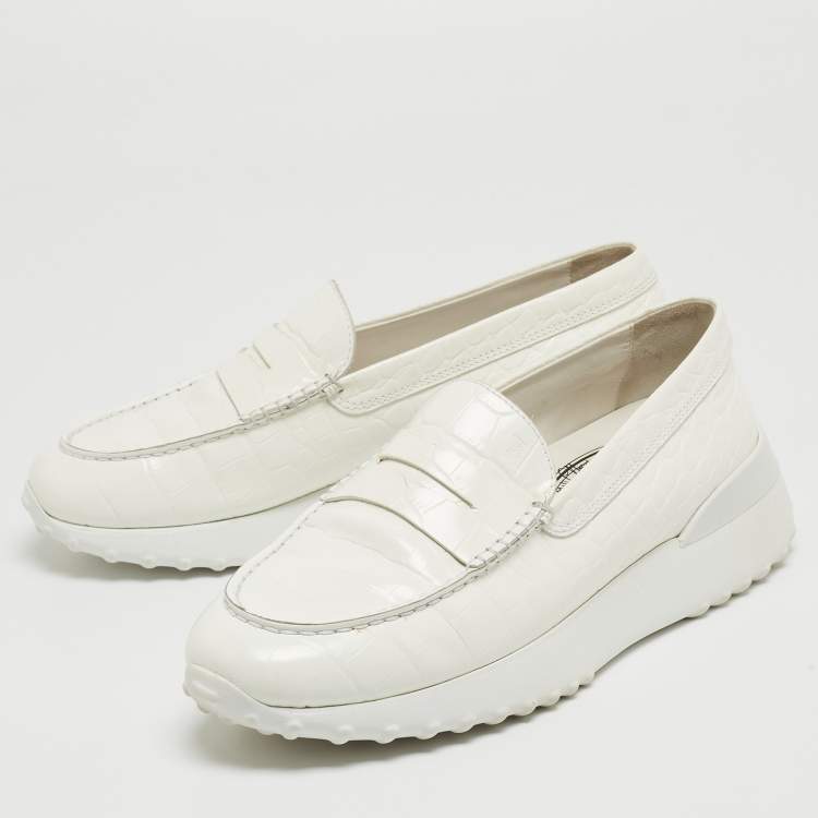 Pre Owned Tod's x Alber Elbaz White Croc Embossed Leather Happy Moments Sneakers Size 39