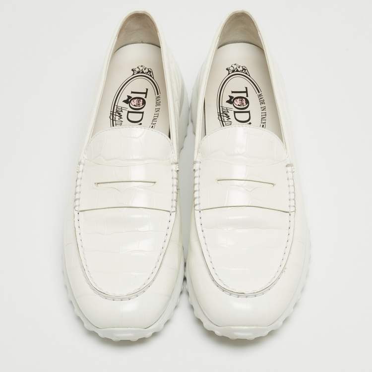 Pre Owned Tod's x Alber Elbaz White Croc Embossed Leather Happy Moments Sneakers Size 39