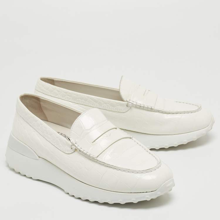 Pre Owned Tod's x Alber Elbaz White Croc Embossed Leather Happy Moments Sneakers Size 39