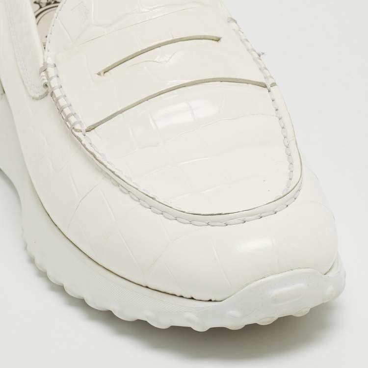 Pre Owned Tod's x Alber Elbaz White Croc Embossed Leather Happy Moments Sneakers Size 39