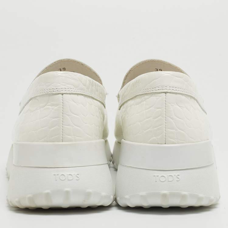 Pre Owned Tod's x Alber Elbaz White Croc Embossed Leather Happy Moments Sneakers Size 39