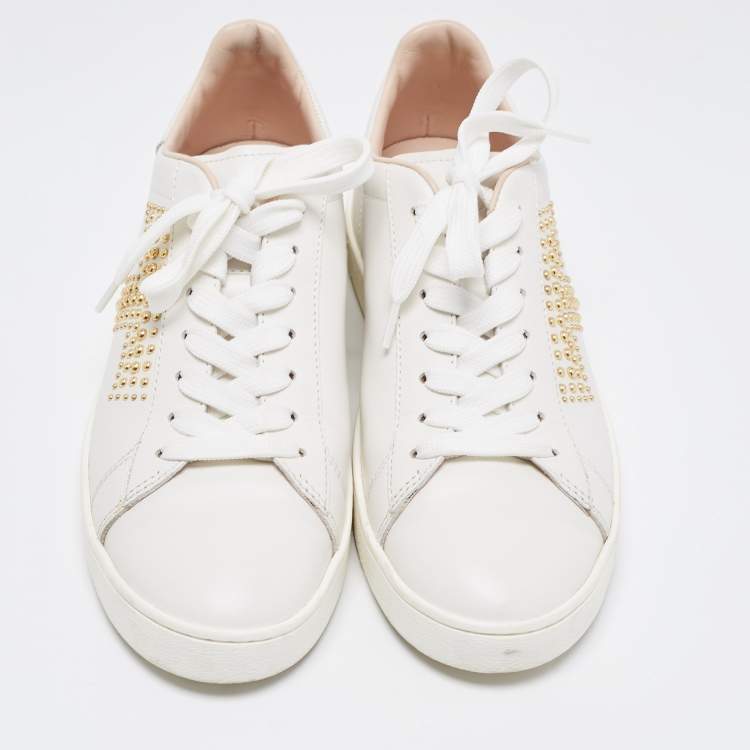 Pre Owned Tod's White Leather Studded T Low Top Sneakers Size 36