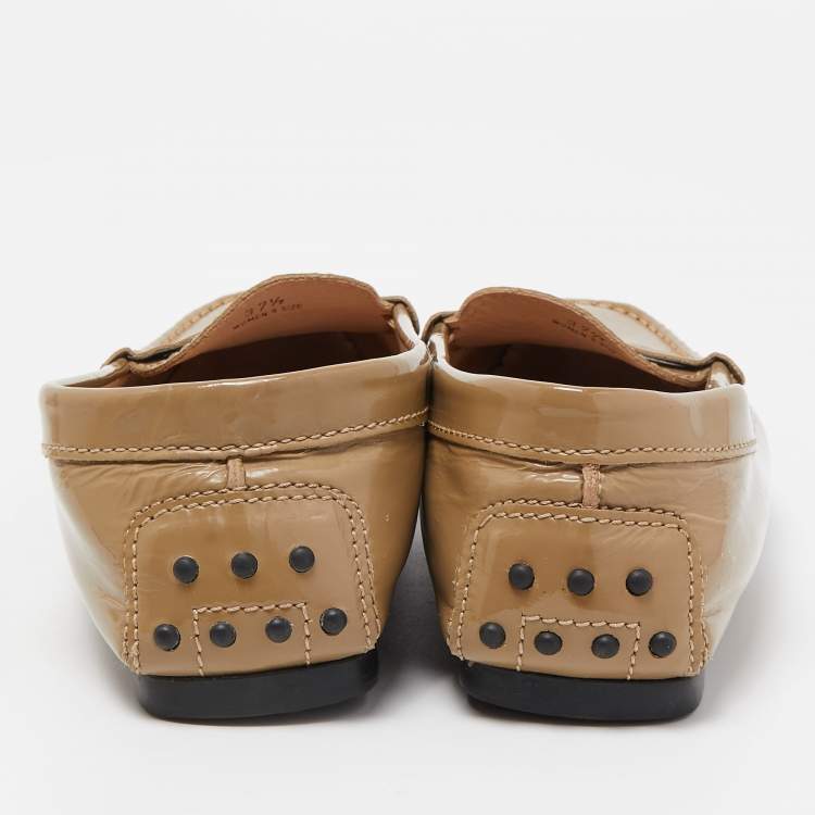 Pre Owned Tod's Beige Patent Leather Penny Loafers Size 37.5