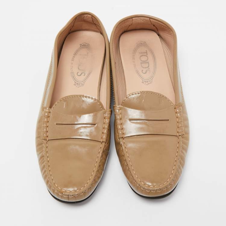 Pre Owned Tod's Beige Patent Leather Penny Loafers Size 37.5