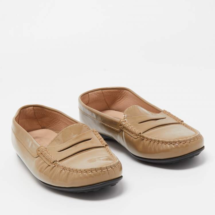 Pre Owned Tod's Beige Patent Leather Penny Loafers Size 37.5