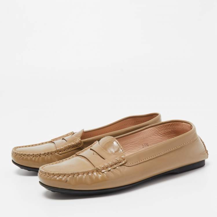 Pre Owned Tod's Beige Patent Leather Penny Loafers Size 37.5