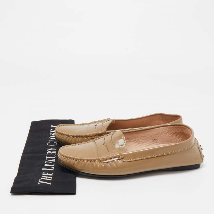 Pre Owned Tod's Beige Patent Leather Penny Loafers Size 37.5
