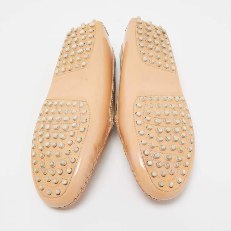 Pre Owned Tod's Beige/Gold Patent Leather Penny Slip On Loafers Size 38.5