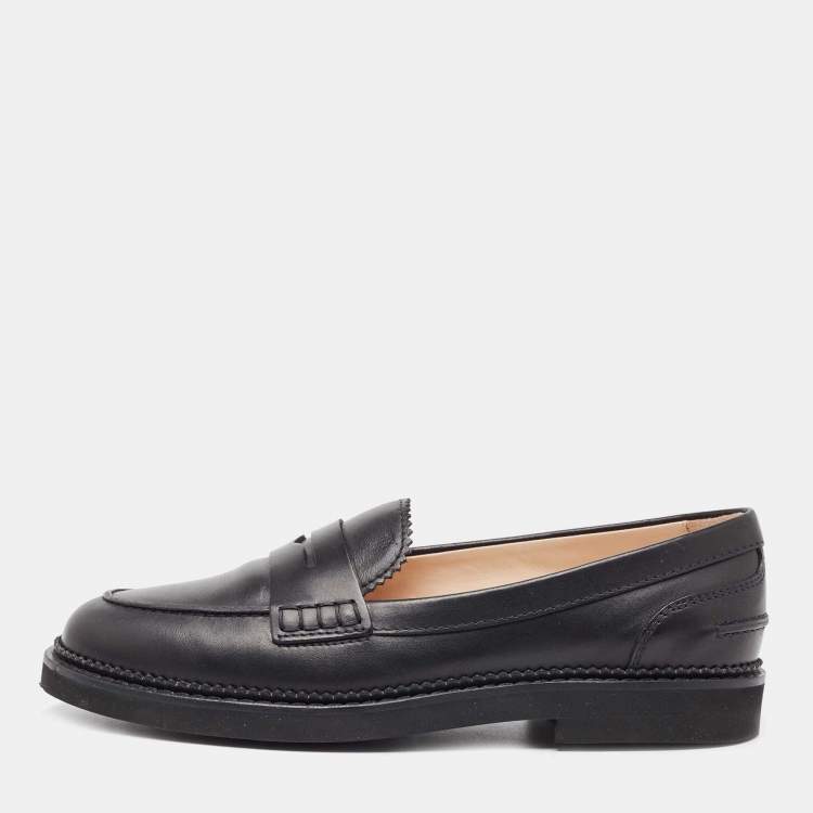 Pre Owned Tod's Black Leather Penny Slip On Loafers Size 38.5