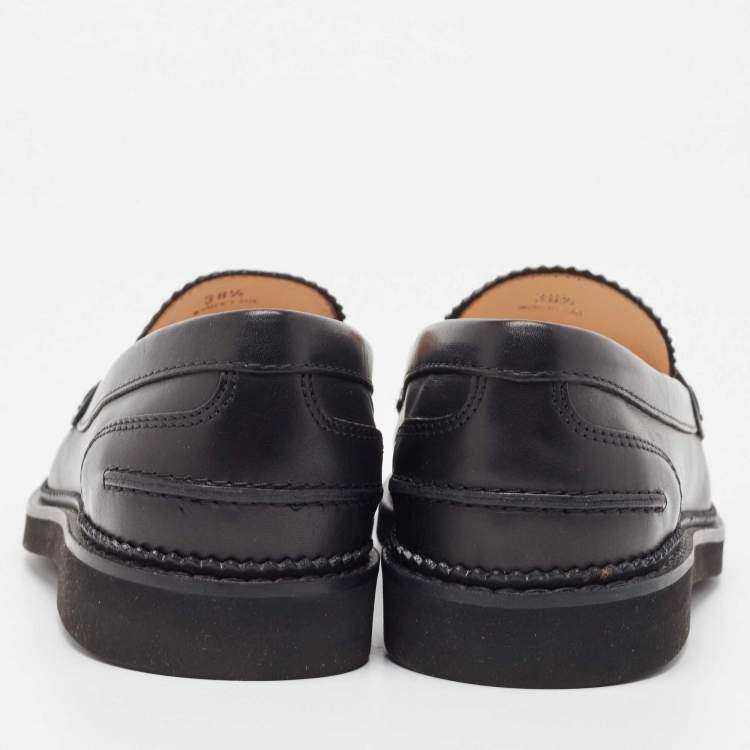 Pre Owned Tod's Black Leather Penny Slip On Loafers Size 38.5