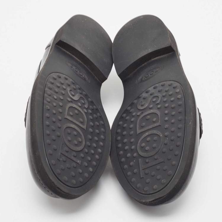 Pre Owned Tod's Black Leather Penny Slip On Loafers Size 38.5