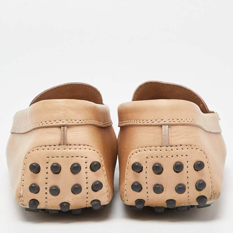 Pre Owned Tod's Beige Leather Penny Loafers  Size 38.5