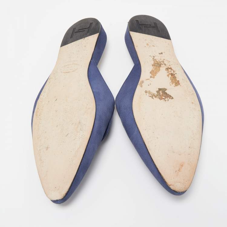 Pre Owned Tod's Blue Leather Tassel Detail Mules Size 40