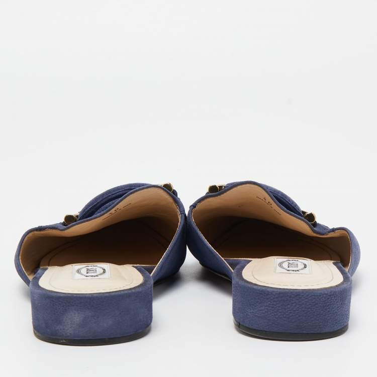 Pre Owned Tod's Blue Leather Tassel Detail Mules Size 40