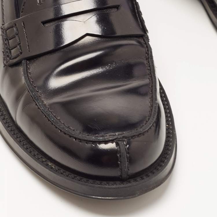 Pre Owned Tod's Black Leather Penny Slip On Loafers Size 35.5