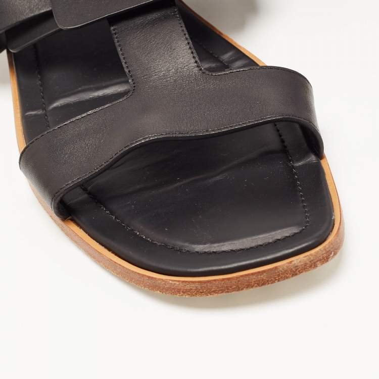 Pre Owned Tod's Black Leather Double Strap Horsebit Sandals Size 40
