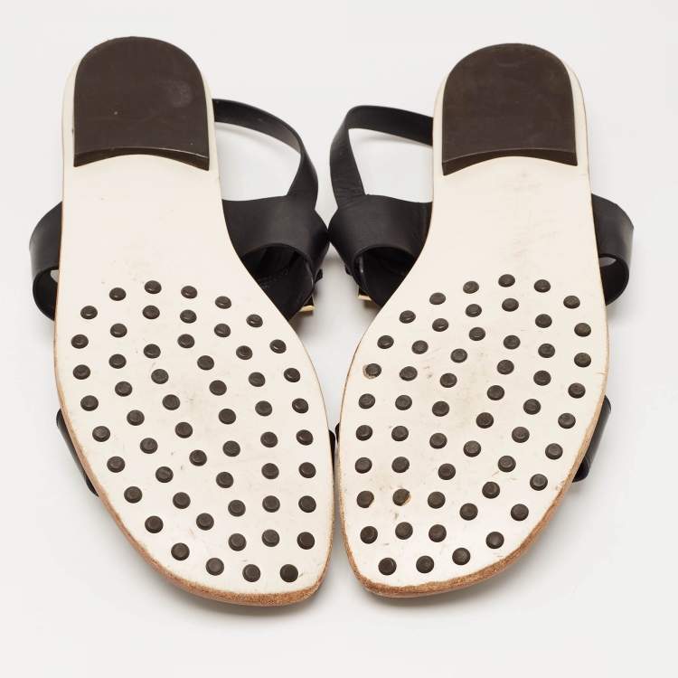 Pre Owned Tod's Black Leather Double Strap Horsebit Sandals Size 40